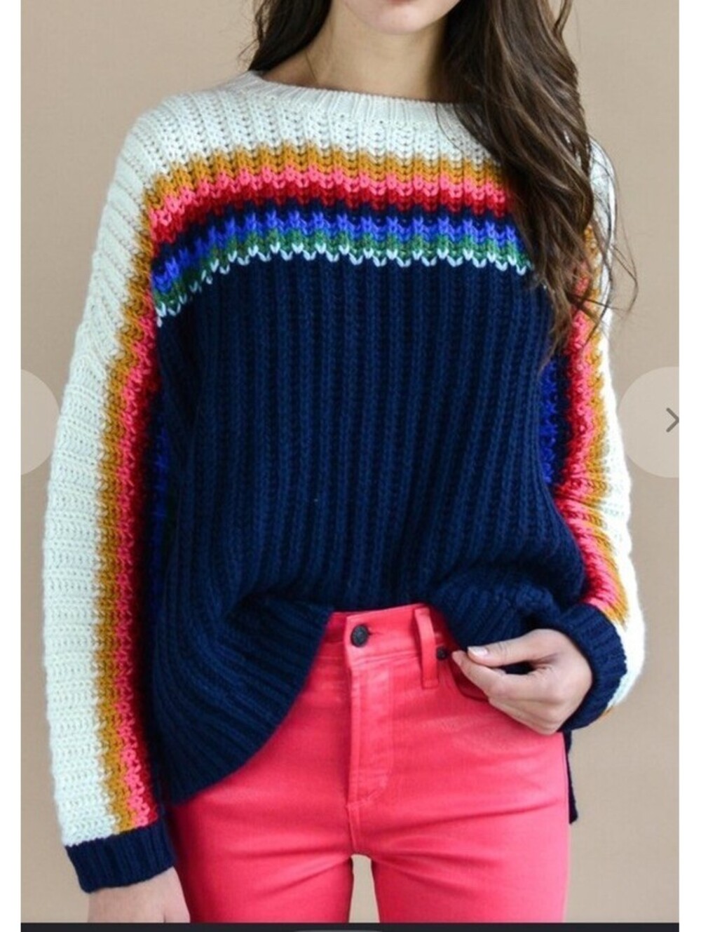 XIRENA Apres Ski Sweater in Navy Blue Stripe Alpaca Blend Chunky Knit XS $350